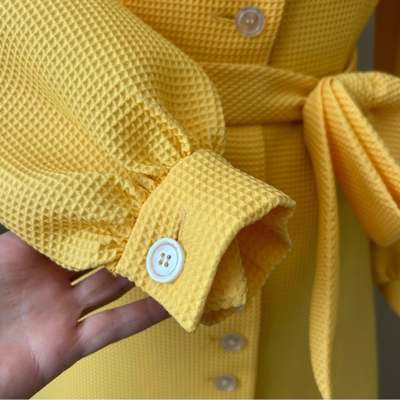 Vintage 1960s I. Magnin Studio Six Yellow Pique Maxi Dress Button Front Bow S M - Picture 9 of 12
